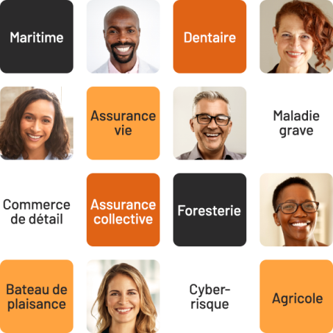Miniatures de gens d’affaires représentant des experts pour différents types de solutions financières et d’assurance.